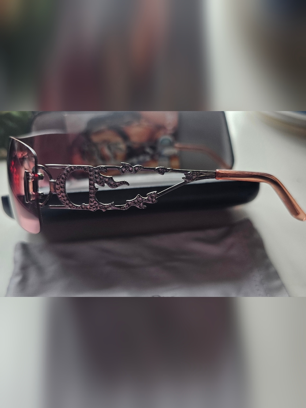 Vintage Christian Dior "Fire" sunglasses with case Pink - Picture 2 of 13